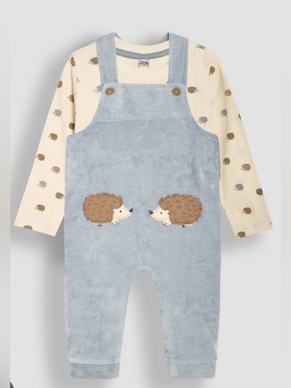 NWT JoJo Maman Bebe Light Blue Corduroy Hedgehog Overall Set (12-18 months)